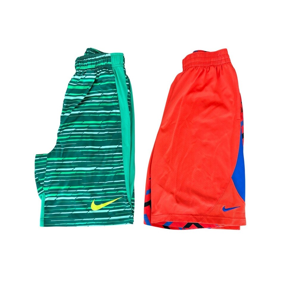 Nike Men's Green Striped and Red Athletic Shorts Set